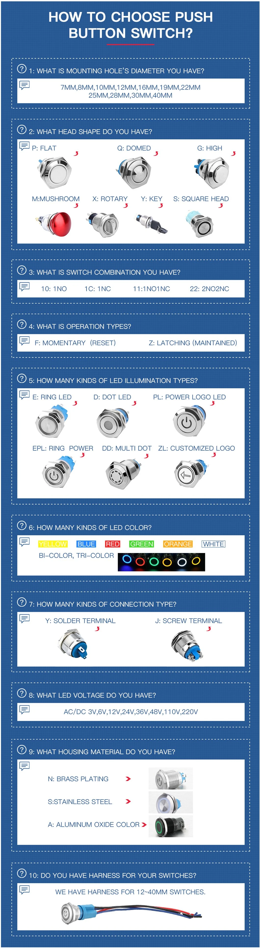 8mm Domed Head Solder Terminal Momentary 1no Mini Waterproof Momentary on off Electrical Metal Push Button Switch 1