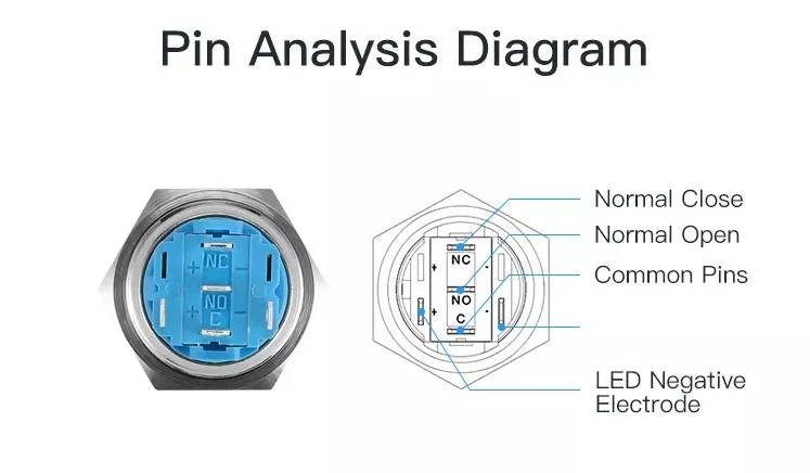 IP67 19/22/25mm Diameter on off Stainless Steel 12V 24V 36V Momentary Self-Locking Metal Push Button Switch 220V with 5pins 6pins