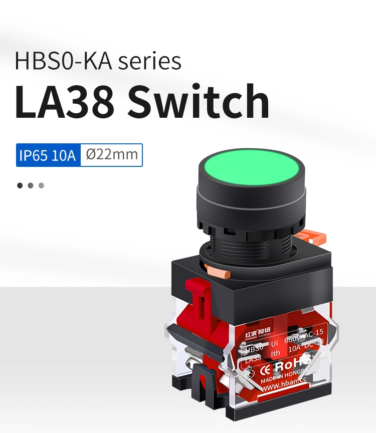China Hban La38-11 Push Button Switch Waterproof IP65 1no1nc High Current 10A Key Lock