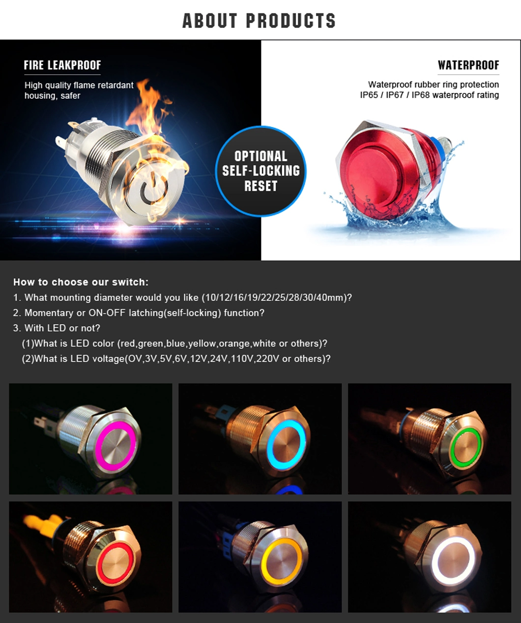25mm DOT LED 3 Color Stainless Steel Momentary Push Button Switch