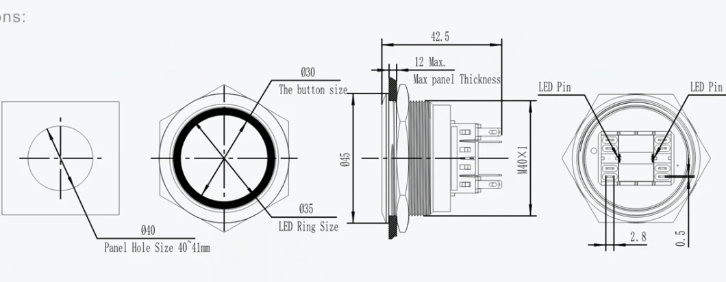 CMP Momentary 40mm Illuminated IP67 Dpdt Push Button Switch