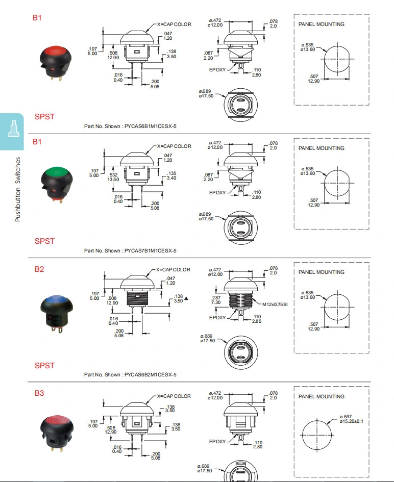 Sub-Miniature Pushbutton Switch LED IP67 with Wire 12mm Push Button Switch