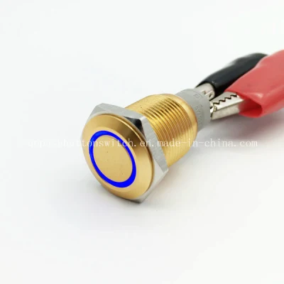 Interruptor pulsador de 16 mm con LED azul dorado Champaign de 12 V