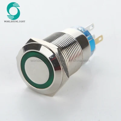 19mm 12V verde LED coche Auto motor impermeable enclavamiento acero inoxidable Metal timbre timbre bocina interruptor de botón