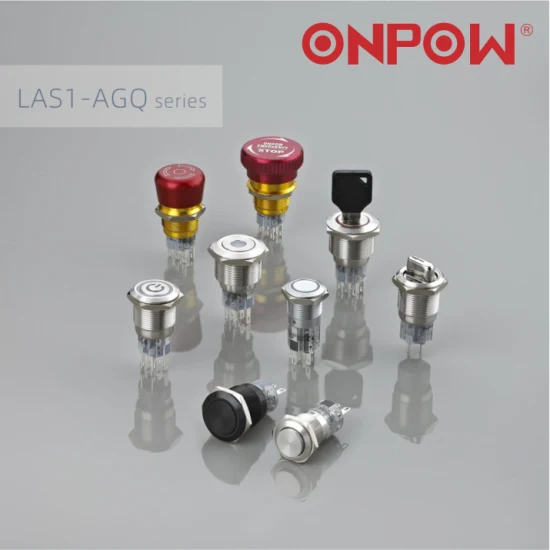 Interruptor de botón pulsador de acero inoxidable Spdt iluminado de 19 mm Onpow (serie LAS1-AGQ) (UL, CE, CCC, RoHS, REECH)