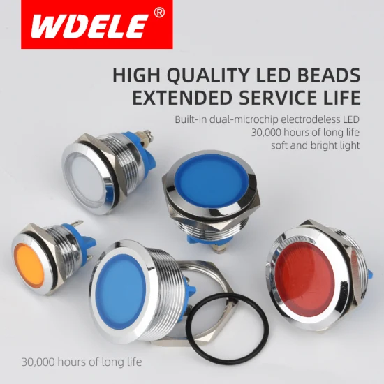 Wdele, alta durabilidad, 25 mm, cabeza plana, metal, impermeable, maquinaria industrial, luz indicadora LED de 24 voltios